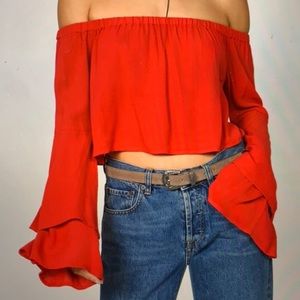 Tobi wide sleeve red crop top